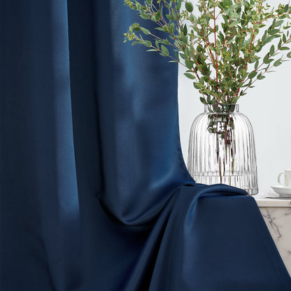 TOPICK Blackout Curtains for Living Room, Pencil Pleat Thermal Currtains for Bedroom, Room Darkening Drapes, Navy Blue, W 55" x L 63" (2 Panels)