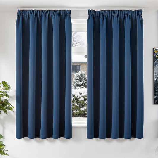 TOPICK Blackout Curtains for Living Room, Pencil Pleat Thermal Currtains for Bedroom, Room Darkening Drapes, Navy Blue, W 55" x L 63" (2 Panels)
