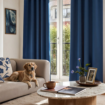 TOPICK Blackout Curtains for Living Room, Pencil Pleat Thermal Currtains for Bedroom, Room Darkening Drapes, Navy Blue, W 55" x L 63" (2 Panels)