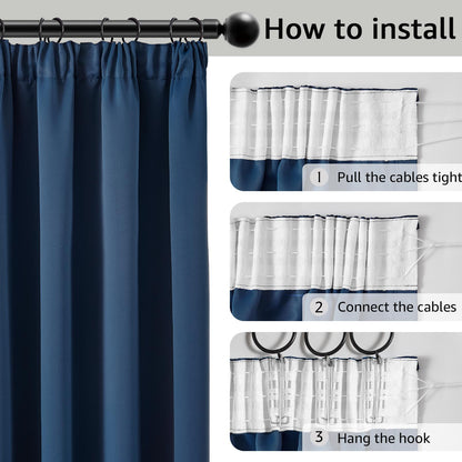 TOPICK Blackout Curtains for Living Room, Pencil Pleat Thermal Currtains for Bedroom, Room Darkening Drapes, Navy Blue, W 55" x L 63" (2 Panels)