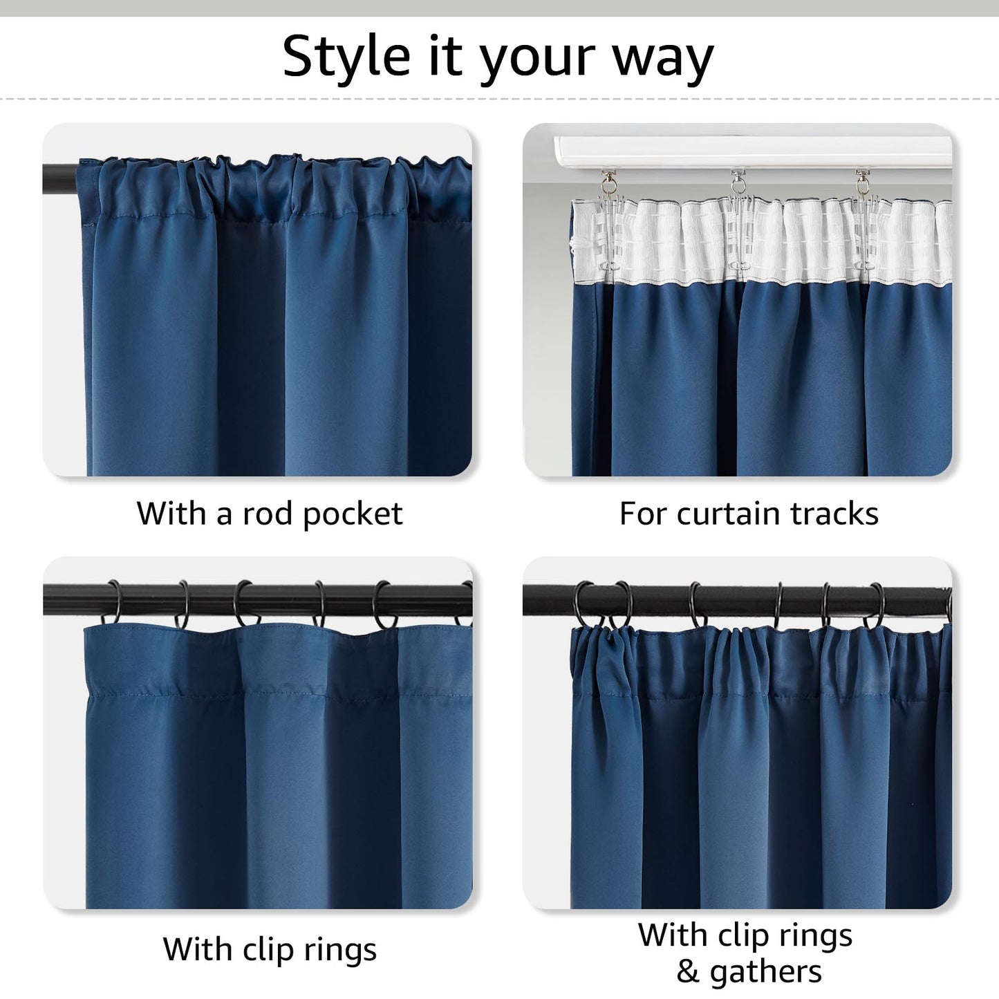 TOPICK Blackout Curtains for Living Room, Pencil Pleat Thermal Currtains for Bedroom, Room Darkening Drapes, Navy Blue, W 55" x L 63" (2 Panels)