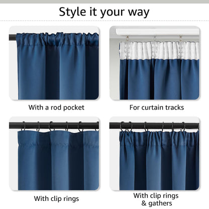 TOPICK Blackout Curtains for Living Room, Pencil Pleat Thermal Currtains for Bedroom, Room Darkening Drapes, Navy Blue, W 55" x L 63" (2 Panels)